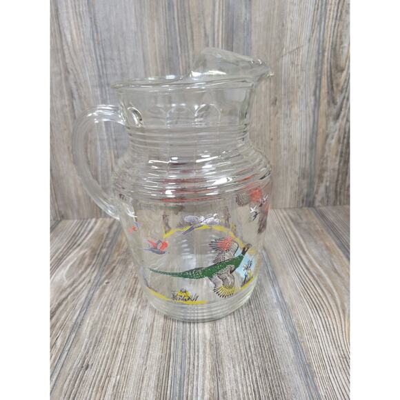 Vintage Pheasant Pitcher, Hazel Atlas Glass 80 oz - Picture 3 of 6